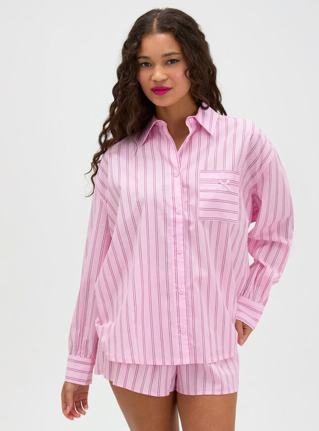 Striped oversized cotton short pyjama set